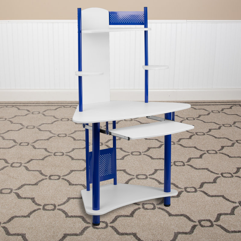 Corner Computer Desk with Hutch, Blue