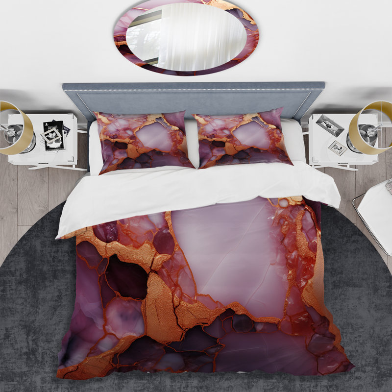 Ensemble de housse de couette en marbre doré et rose Essence III - Abstract, Housse de couette pour très grand lit et 2 très 