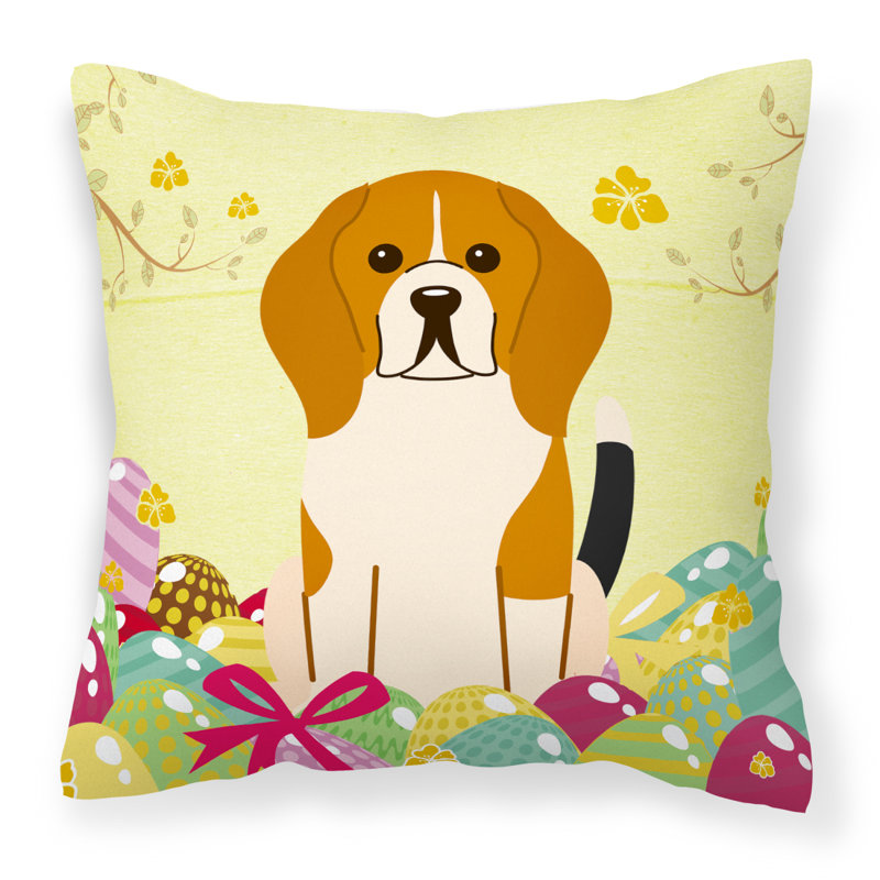 Coussin décoratif intérieur/extérieur beagle tricolore œufs de pâques, 18 po x 18 po