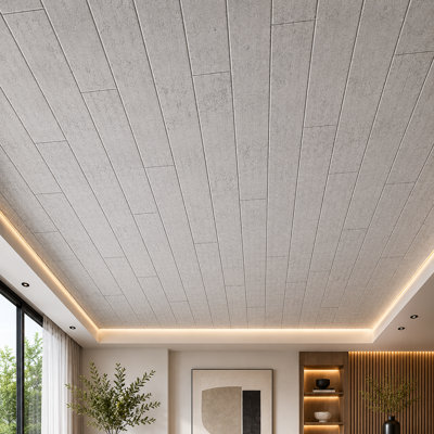 Styrofoam Glue up Shiplap Ceiling Panels, Concret Look, Pack of 24 (43 sq.ft.)