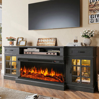 Farmhouse TV Stand With 36" Electric Fireplace For Tvs Up To 80"/90", 2 Drawers And Adjustable Shelf Entertainment Center