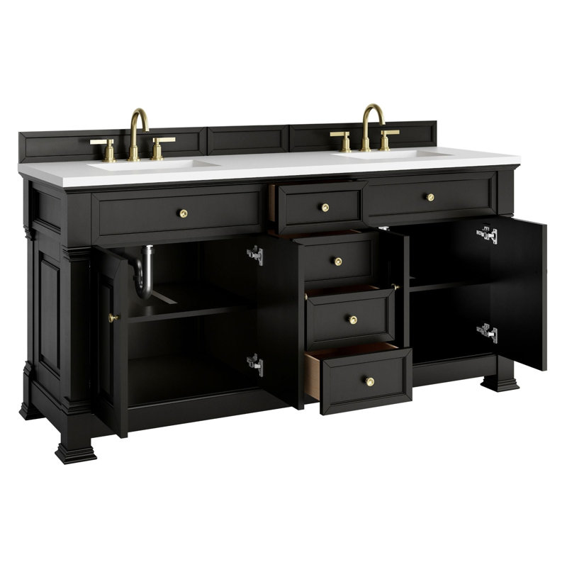 Meuble-lavabo double 72 po avec chargeur sans fil Freepower Brookfield, Noir onyx, Siberian