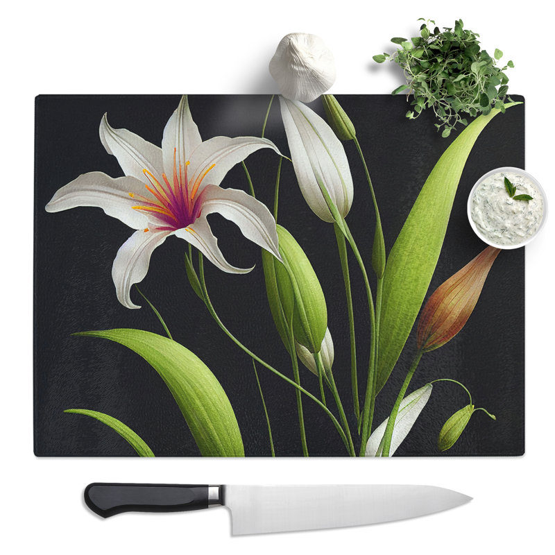 Flowing Lily Flowers  Glass Chopping Board