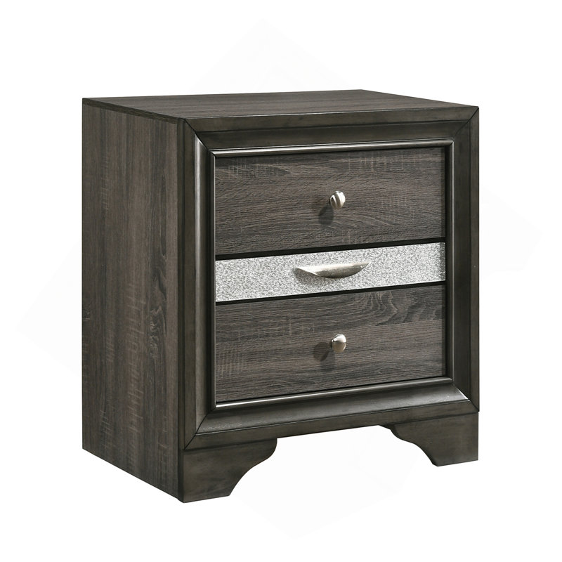 Table de chevet 3 tiroirs grise, Gris