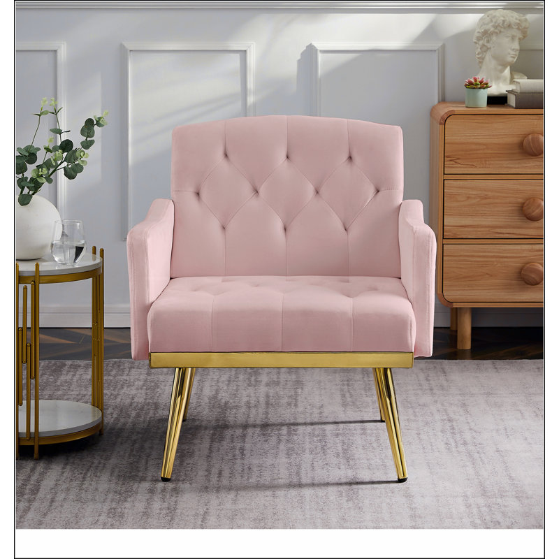 Fauteuil en velours avec pieds en métal, Rose