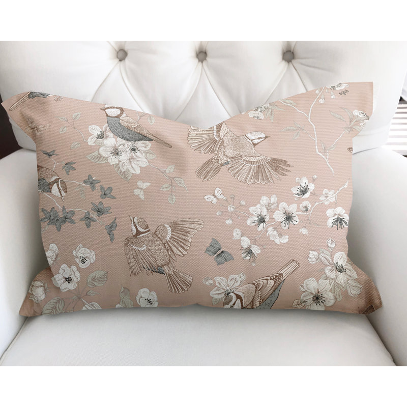 Floral Cotton Reversible Throw Pillow, Peach