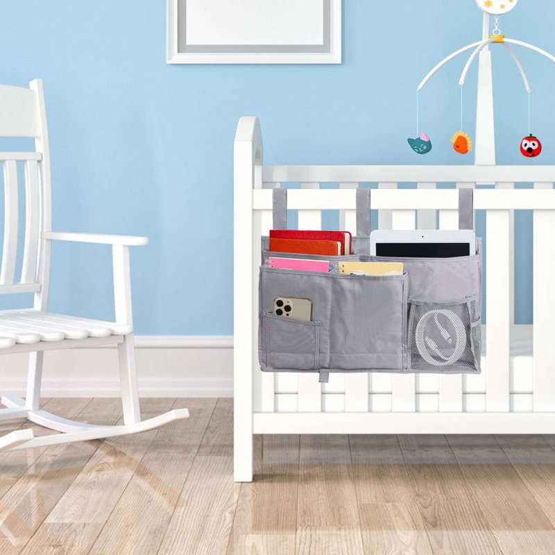 Bedside Caddy Large Hanging Bed Organizer Storage Bag for Bunk, Hospital Beds, Baby Bed Rails, Gray