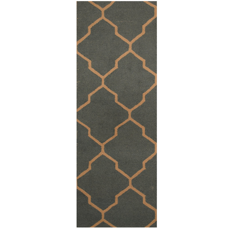 Tapis gris foncé / orange touffeté à la main