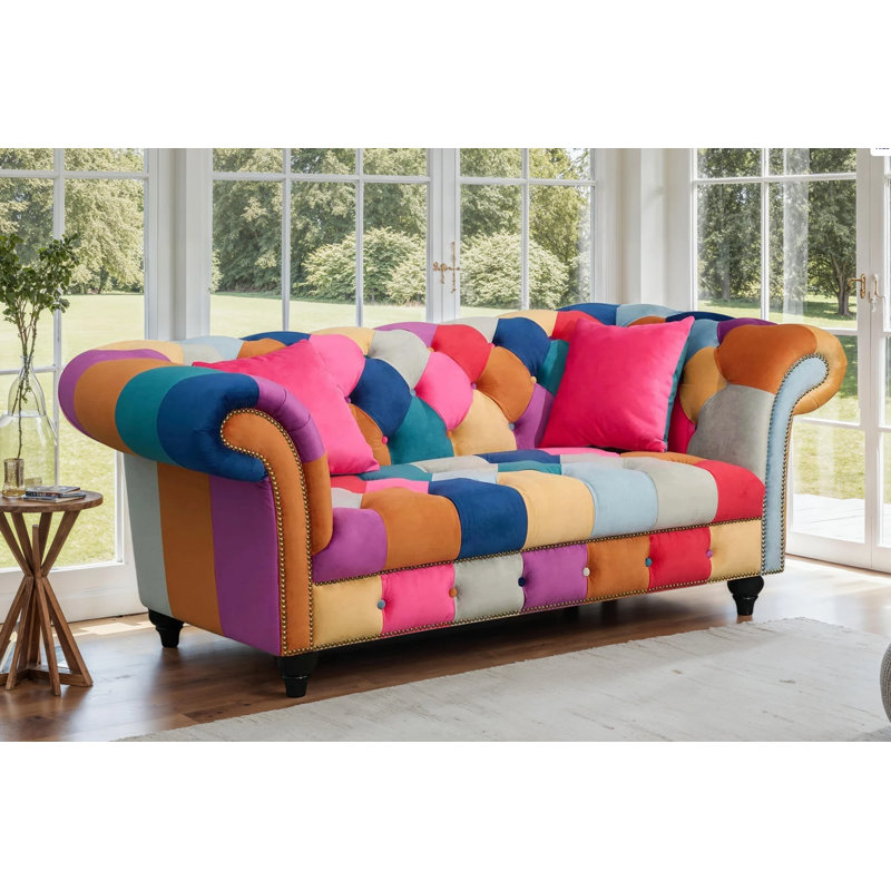 Camaury Velvet Patchwork Sofa, 2, Patchwork