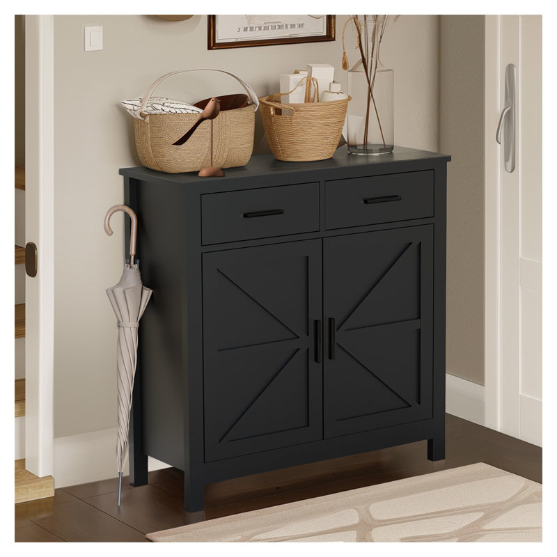 Armoire de rangement Modern Farmhouse avec tiroirs - Buffet de cuisine noir et console de bar pour l'entrée et la salle à manger