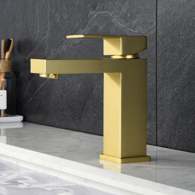 Gold Bathroom Tap - Handle And Corrosion Finish Contemporary Sink Faucet With Side Build