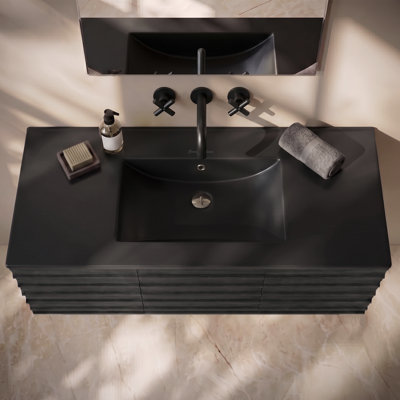 48" Zero Hole Vanity Sink Top in Matte Black