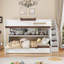 Structure de lit superposé double classique en bois massif blanc avec lit gigogne simple, escalier intégré, tablettes de rangement et DEL pour les enfants et les chambres d'amis