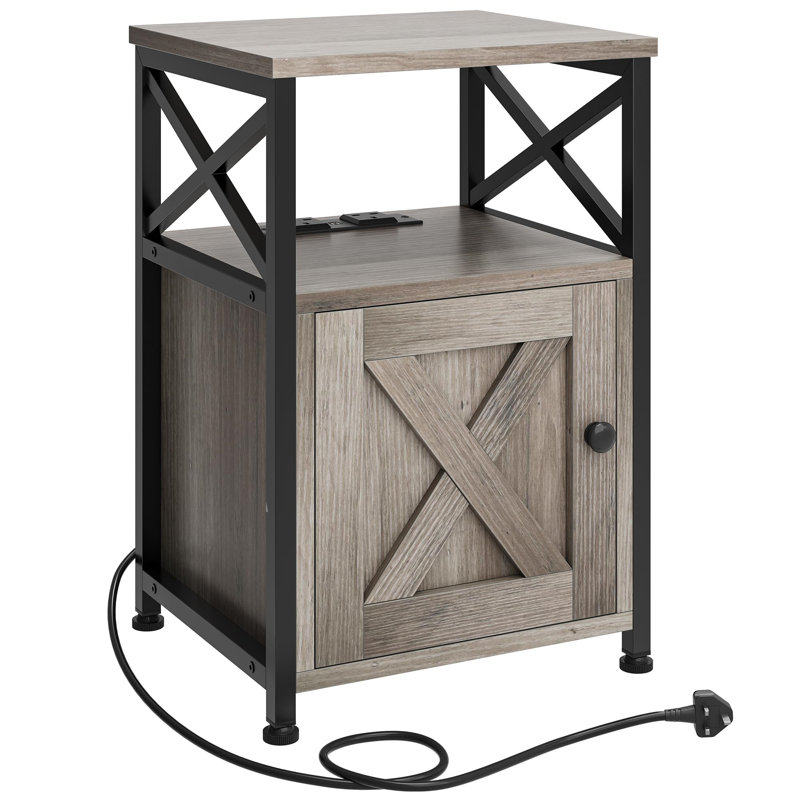40cm W Metal Bedside Table, Black/Beige