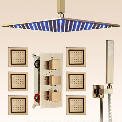 Rain Shower System with Body Jet, HOMEDEC 12inch LED Rainfall Shower Head System Thermostatic Faucet Set with Body Spray and Handheld