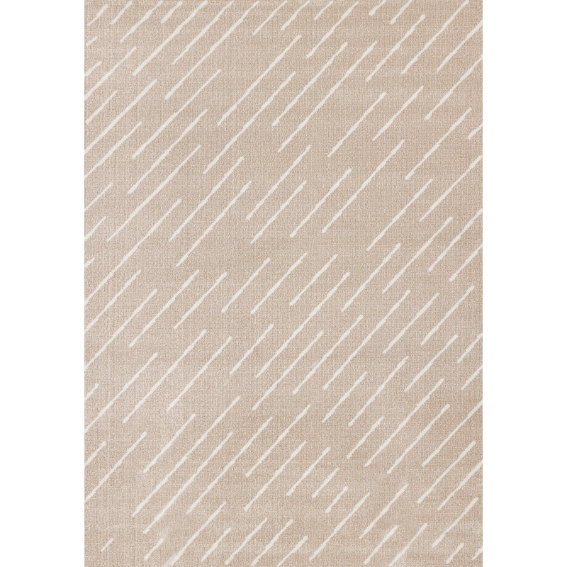 Kempst Neutral Beige Cream Dashes Area Rug, Rectangle 5'3" x 7'7"