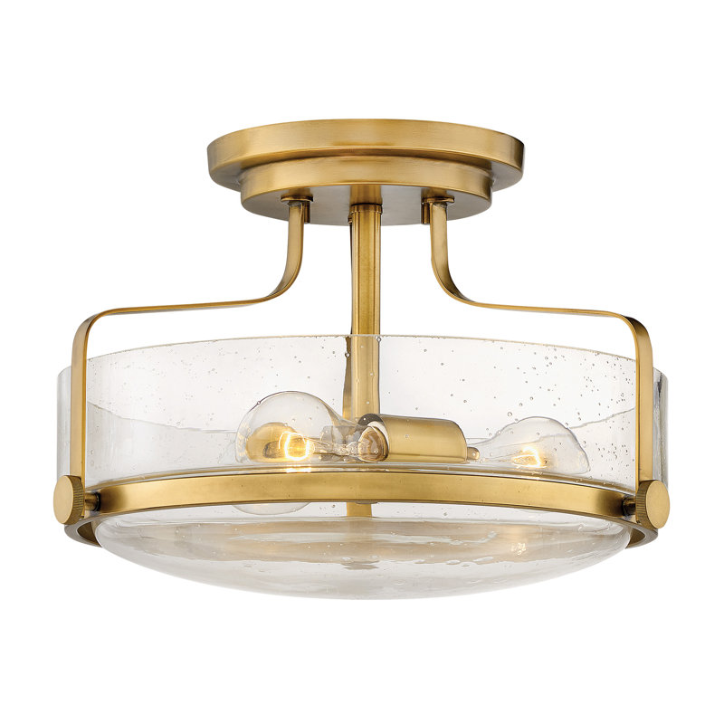 Harper 3-Light Semi-Flush Mount Retro Ceiling Light, Small, Heritage Brass