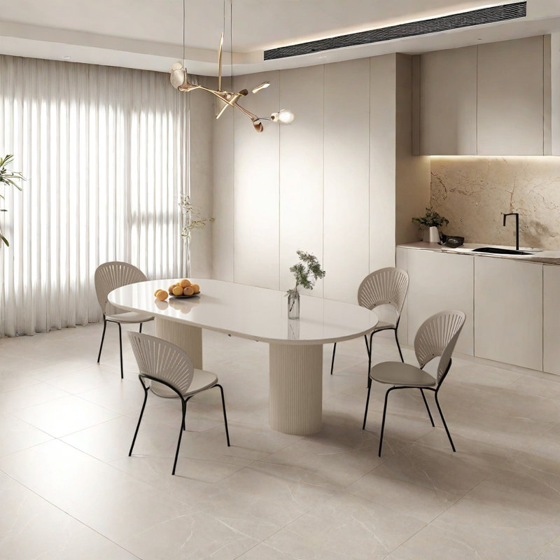 Table de salle à manger en pierre matte avec pieds colonne romaine, H 29,5 po x L 63 po x l 33,5 po