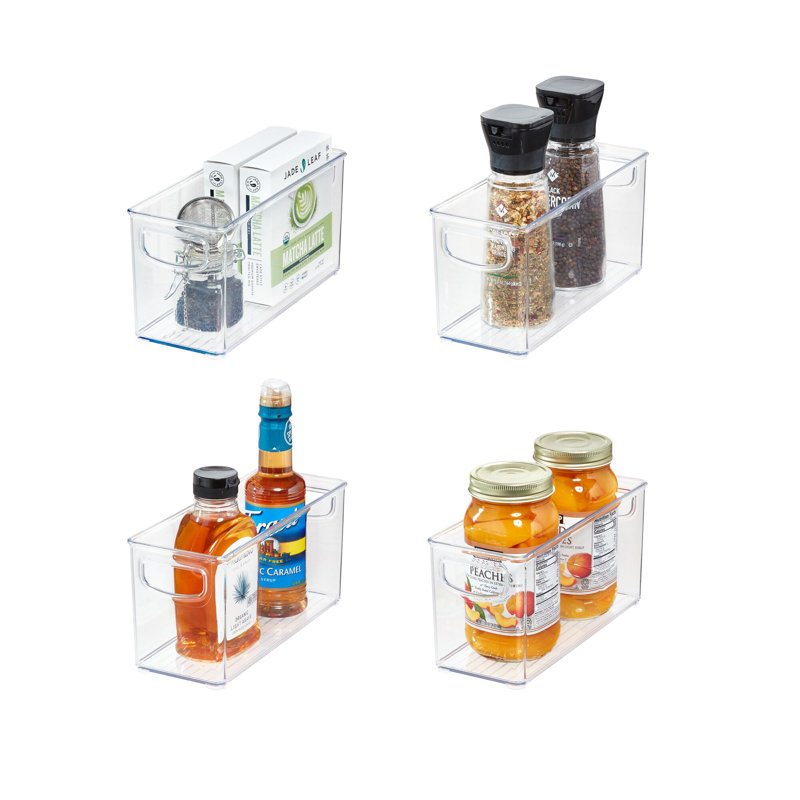 iDesign 4-Piece Recycled Plastic Small Stackable Kitchen Organizer Bin 10", Clear