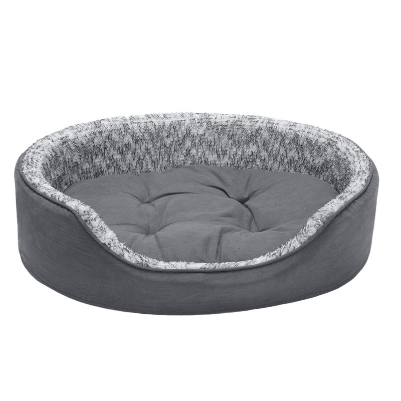Two-Tone Fur & Suede Oval Pet Bed, Large (21" W x 5.5" D x 26" H)