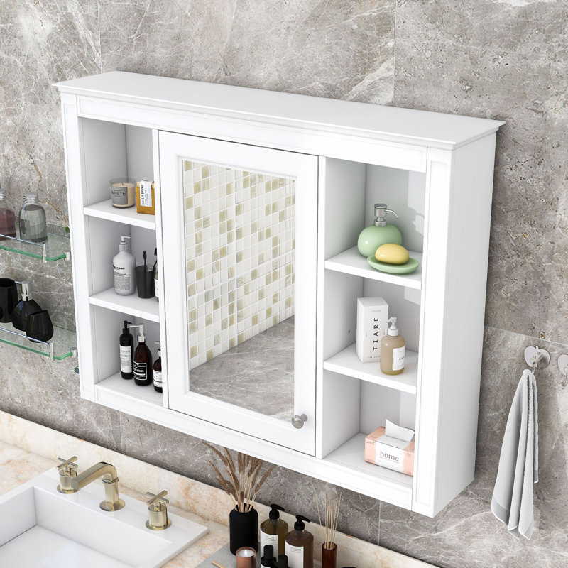 Armoire de toilette murale avec rangement dissimulé Zackaria, Blanc
