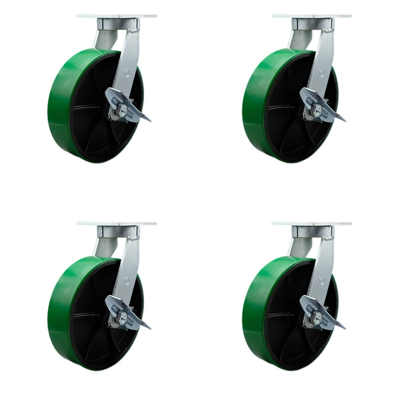 Ensemble de roulettes pivotantes robustes en poly sur fonte avec freins, ensemble 4