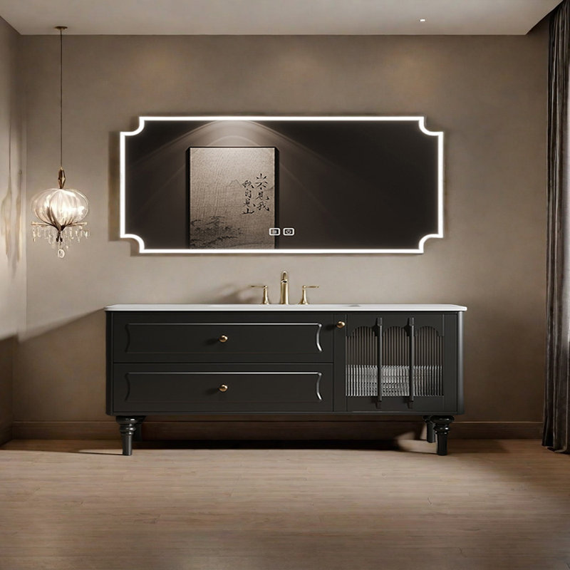 Armoire de salle de bain rétro, 67", Noir