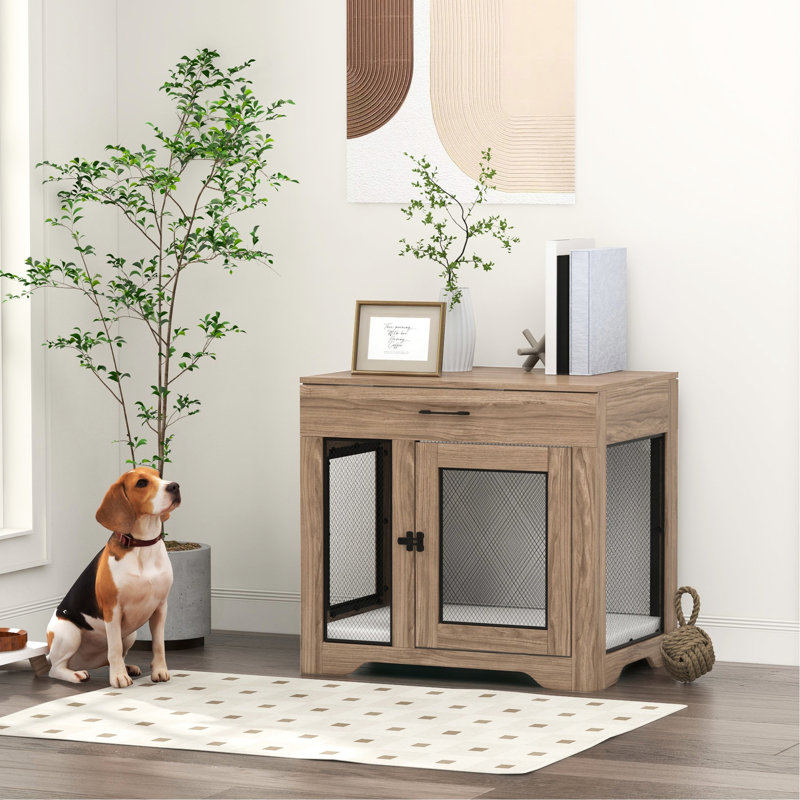 Meuble pour chien avec panneau de particules ferme, pour chiens de taille moyenne, rangement pour tiroir de caisse de chiot brun,