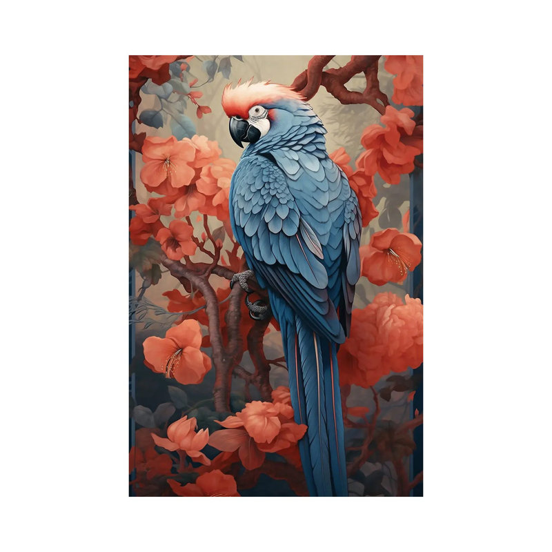 Parrot With Flowers by David Loblaw - Gallery-Wrapped Canvas Giclée on Canvas, 66.04 cm H x 45.72 cm W, Wrapped Canvas