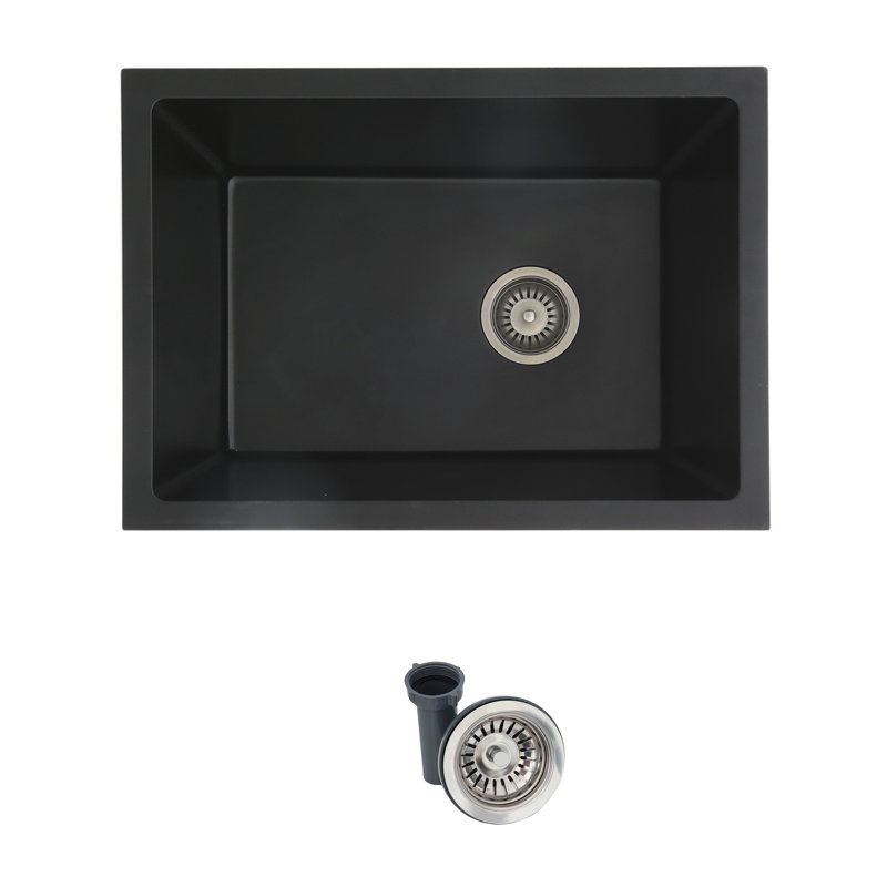 Pietra STYLISH Killarney Dual-Mount 25" Composite Granite Kitchen Sink with Basket Strainer, Black