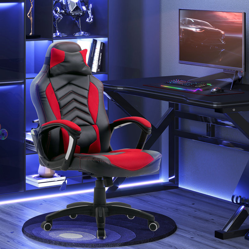 Fauteuil de bureau de style course de course, 6 points vibrants, rouge / noir, améliore l'état de santé physique du bureau soulage l'inconfort