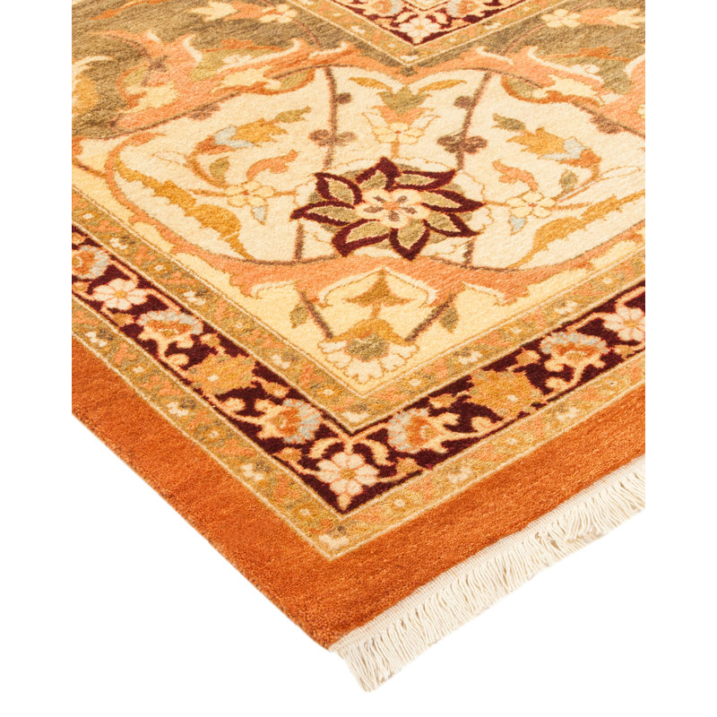 Tapis orange en laine noué à la main de conception unique nouvel âge 10 pi 3 po x 13 pi 10 po Keenan