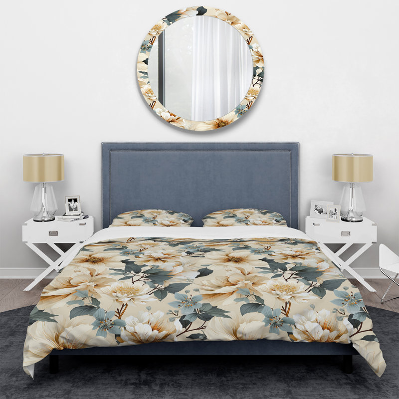 Ensemble de housse de couette Coastal Tranquil Blooms Collage, Housse de couette simple + 1 taie décorative stan