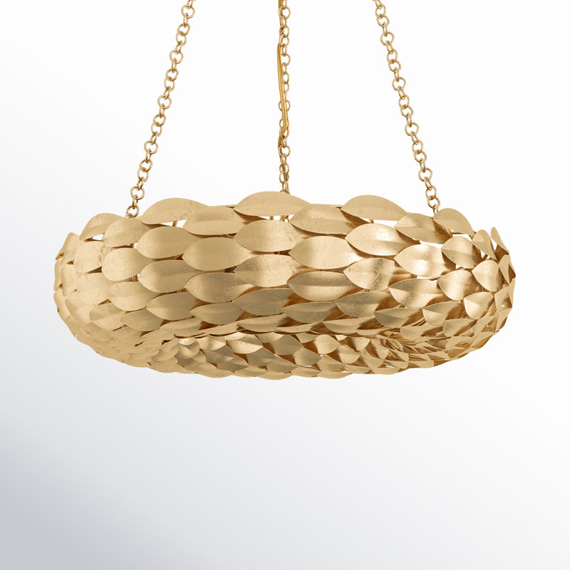 6 - Light Dimmable Wagon Wheel Chandelier, Antique Gold