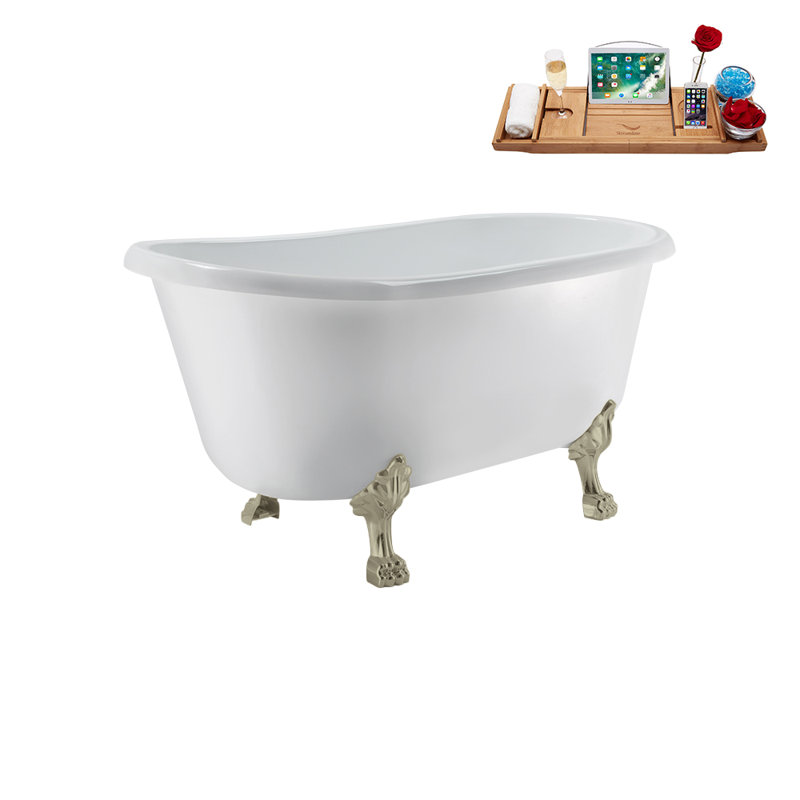 57.5'' x 29.5'' Soaking Acrylic Bathtub, Brushed Nickel, Matte Pink