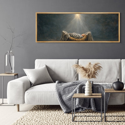 «Heavenly Natility Baby in Manger Under Guider Light», reproduction d'art sur toile encadrée