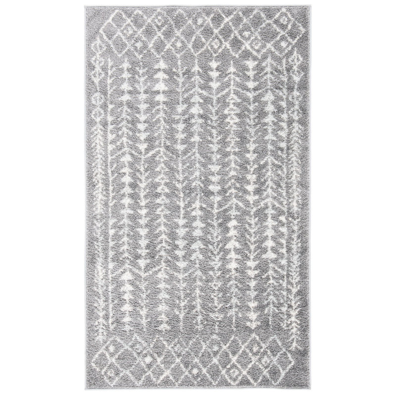 Tapis gris foncé / ivoire Renshaw, Rectangulaire 3 pi x 5 pi