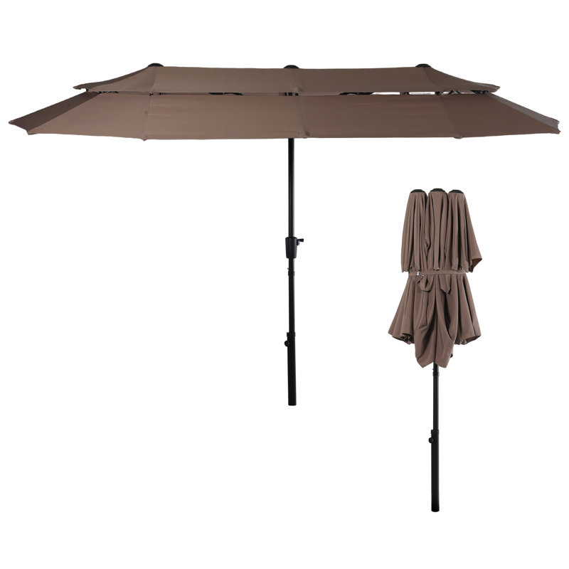 Parasol de patio rectangulaire à double face de 13 pi, parasol de marché extérieur à double couche avec manivelle et base incluse pour terrasse de jardin au bord de la piscine