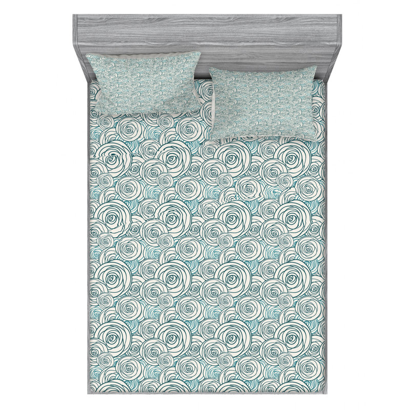 Microfiber Floral Fitted Sheet, Full Fitted Sheet with 2 Pillowcases