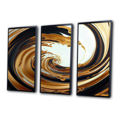 «Black and Gold Swirl I», reproduction de 3 pièces