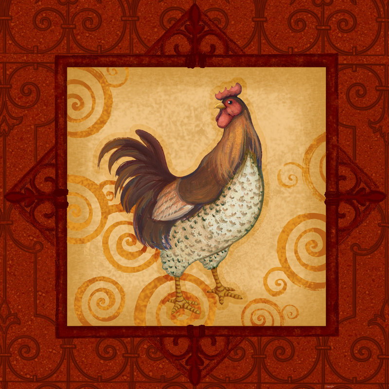 Decorative Rooster IV - Wrapped Canvas Print, 122cm H x 122cm W