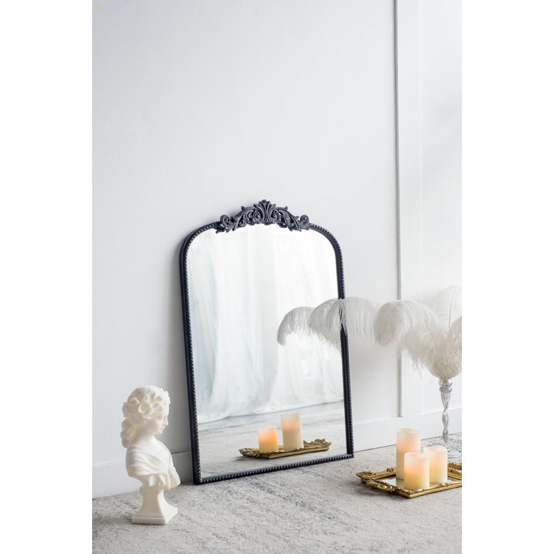 Miroir de conception classique avec cadre d'inspiration baroque pour salle de bain, 36,33 po x 24,25 po, Noir