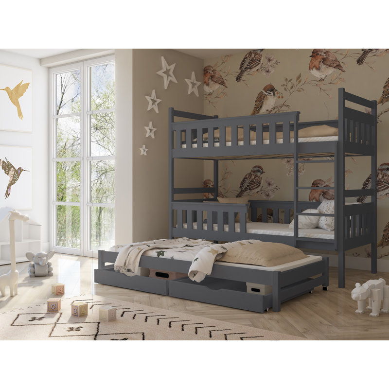 Areli Single (3') Bunk Bed and Mattress with Trundle, Right, Graphite Grey