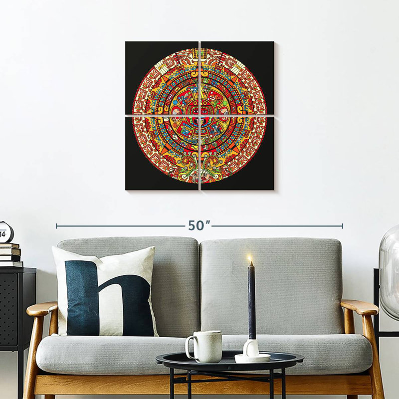 Calendrier maya coloré, H 26 po x l 26 po