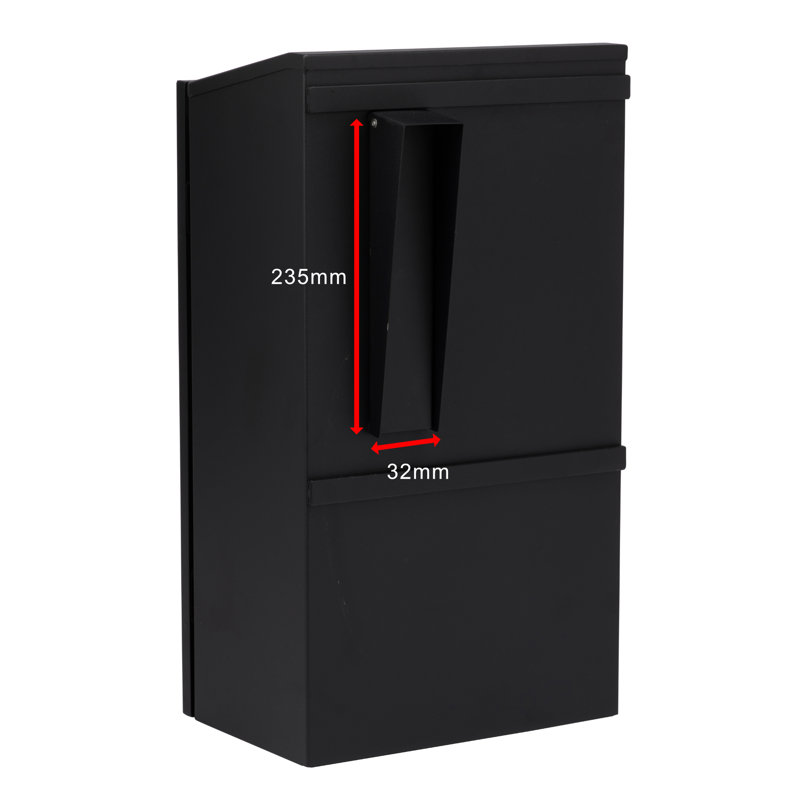 Secure Galvanised Steel Large Gate and Railings Postbox - Black - 55x30x20cm