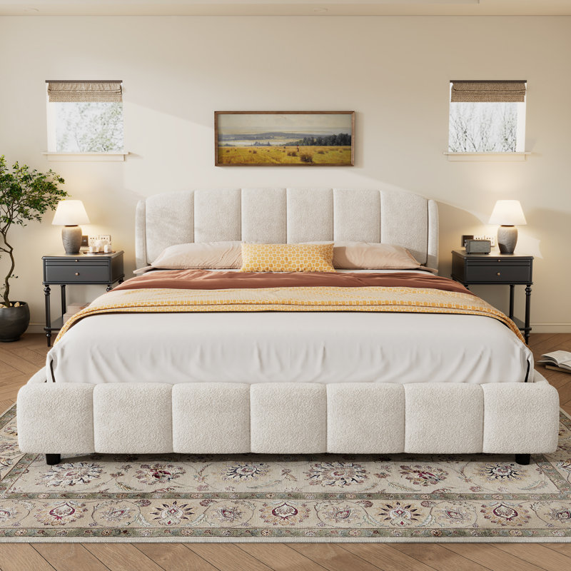 Mayson Upholstered Bed Frame, King, Beige