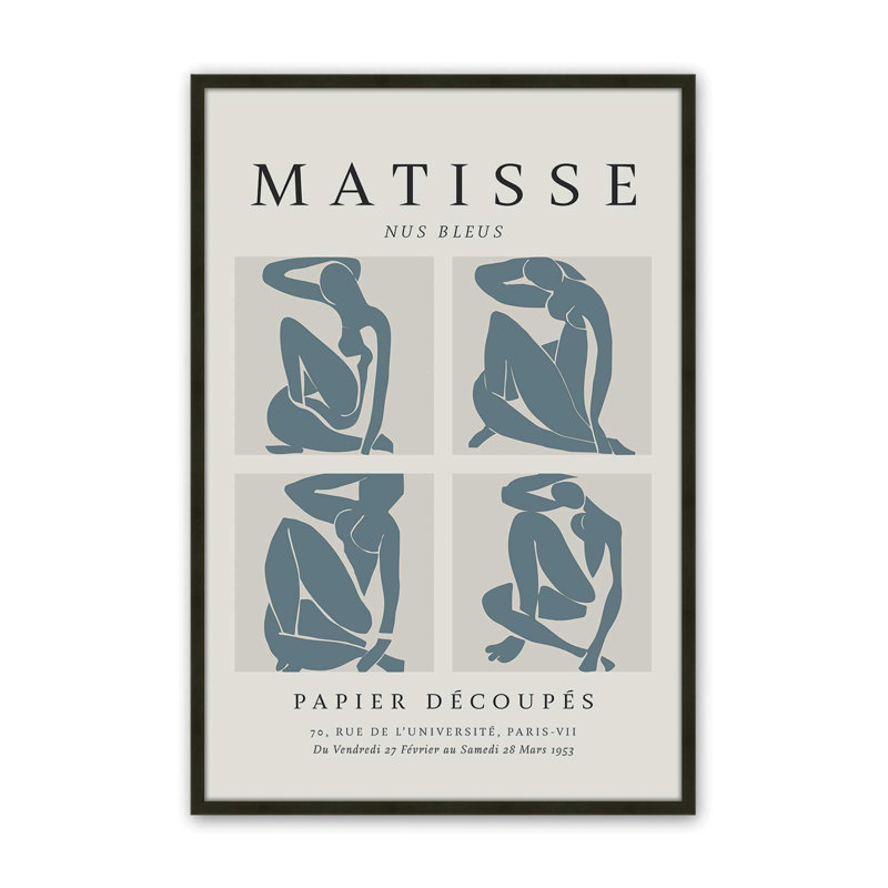 Nus Bleus Matisse Fine Art Poster v2, reproduction dans un cadre, H 21 po x l 17 po, Noir satiné