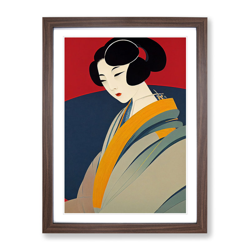 Artful Geisha No.4 - Single Picture Frame Print, 64cm H x 46cm W x 2cm D, Walnut Framed