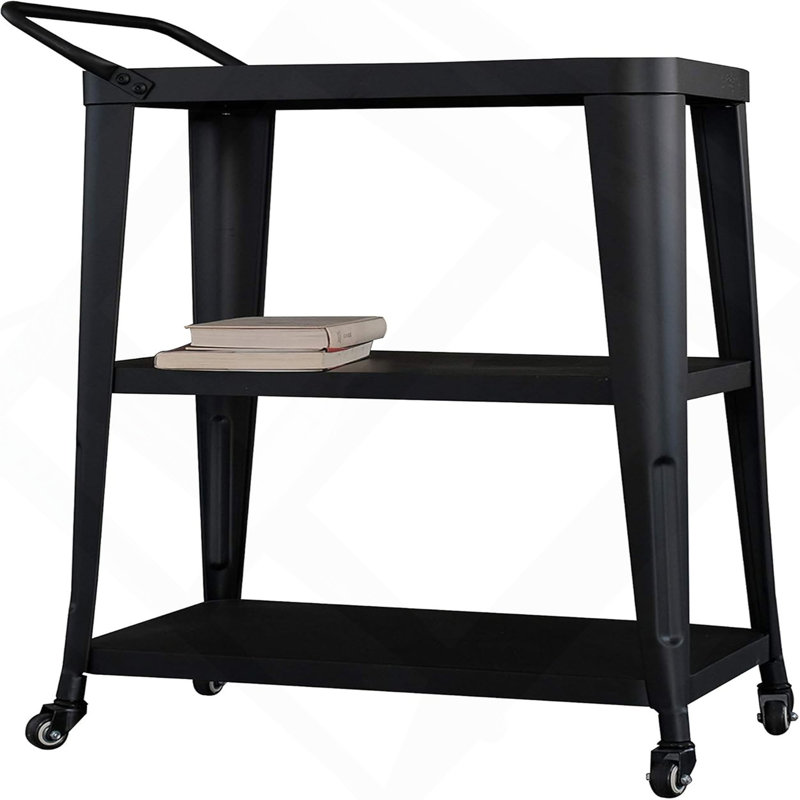 3-Tiered Metal Frame, Industrial Dining Cart with Swivel Wheels, Black