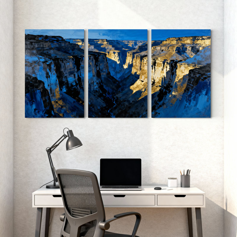 Abstrait paysage canyon bleu, ensemble de 3 reproductions d'art sur toile, H 30 po x l 60 po